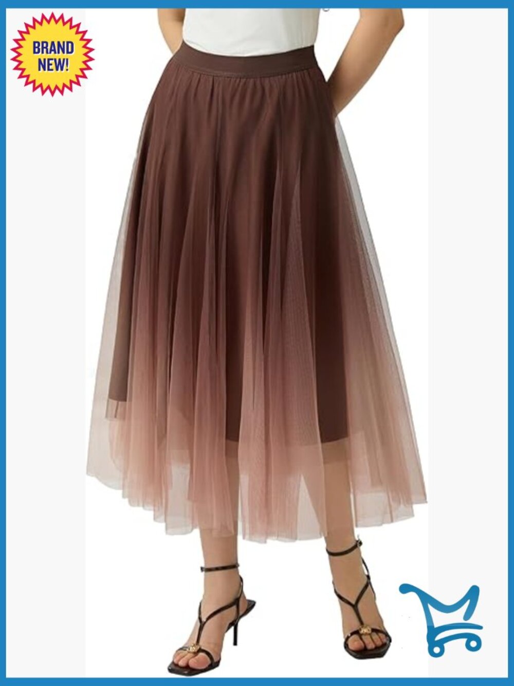 Midi Tulle Skirt Elastic High Waist Pleated Mesh Flowy A-Line Party Tutu Skirt